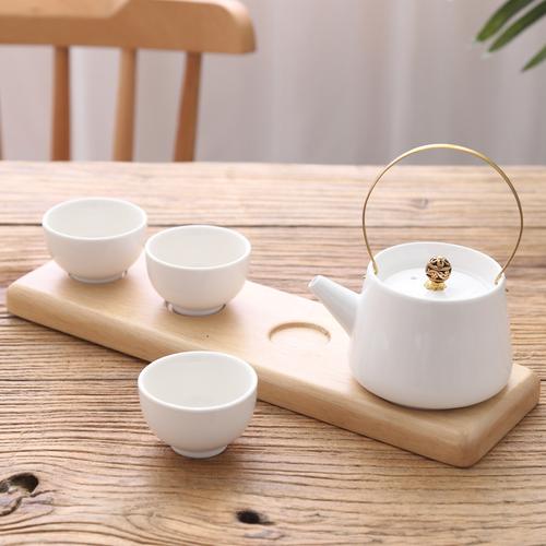 茶具套装提梁壶功夫小套日式陶瓷家用送礼旅行简约白色小茶壶茶杯