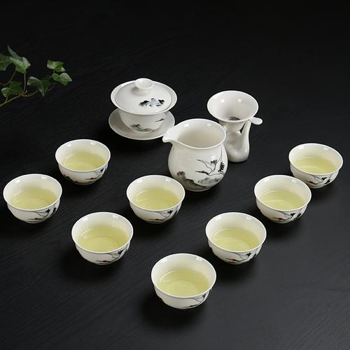茶具套装陶瓷功夫茶杯整套 影青瓷茶具茶杯套装特价12头手绘茶具